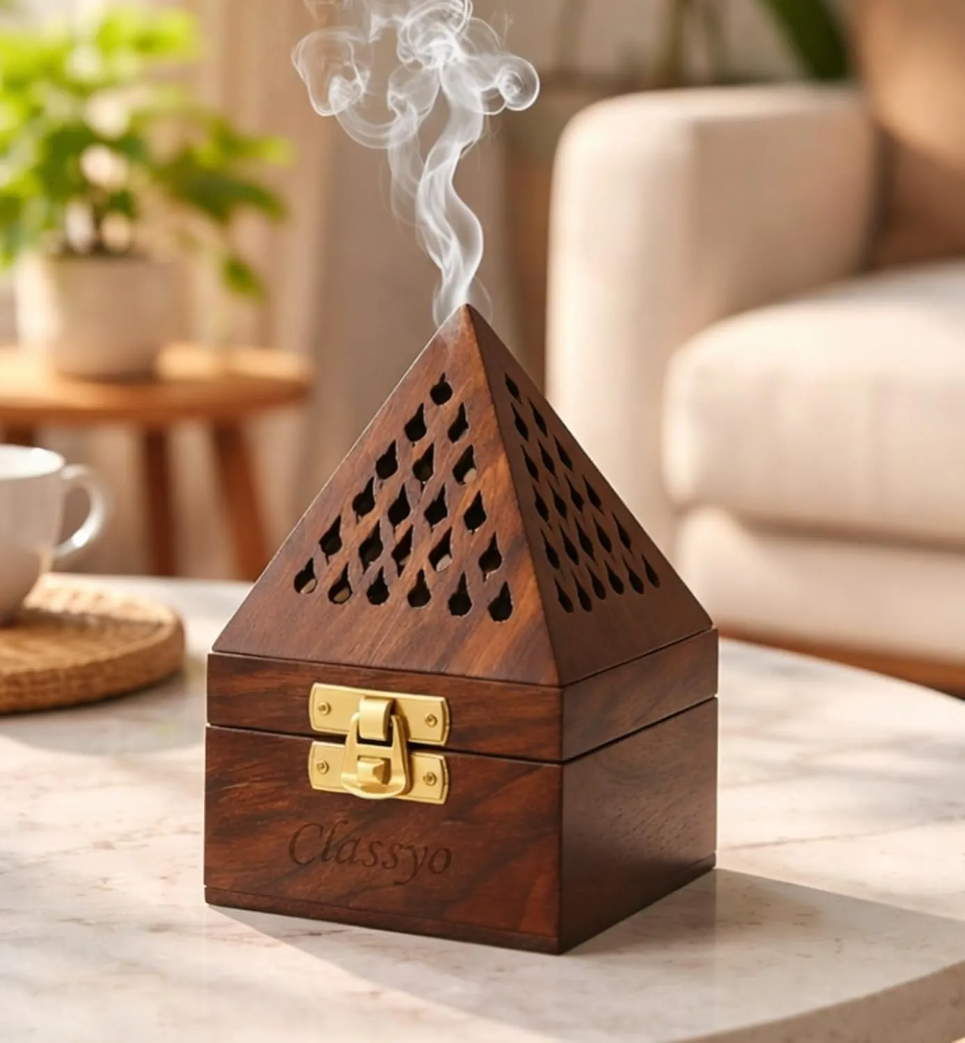 Classyo Wooden Pyramid Dhoop Holder  Incense Holder for Home and Office